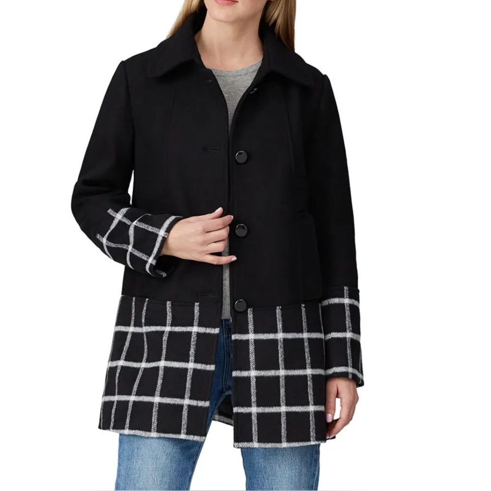 Slate & Willow Black windowpane wool coat